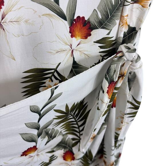 Two Palms Rayon Tropical Print Faux Wrap Sleeveless Lightweight Mini Dress Sz L - Picture 4 of 5